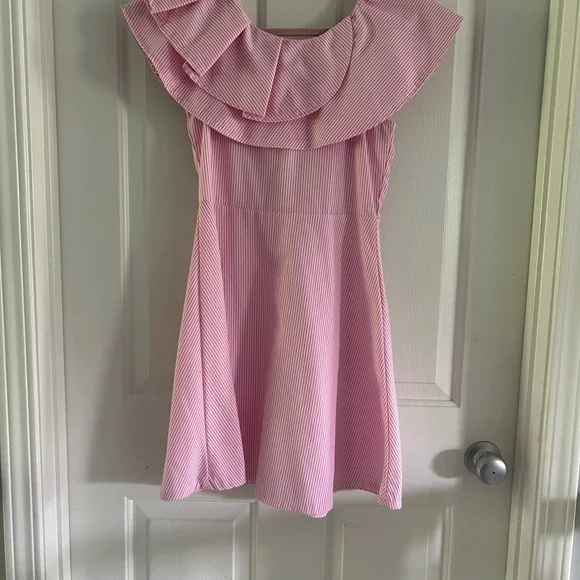 Habitual Pink Striped One-Shoulder Dress, Sz 14 Girls - Picture 3 of 7